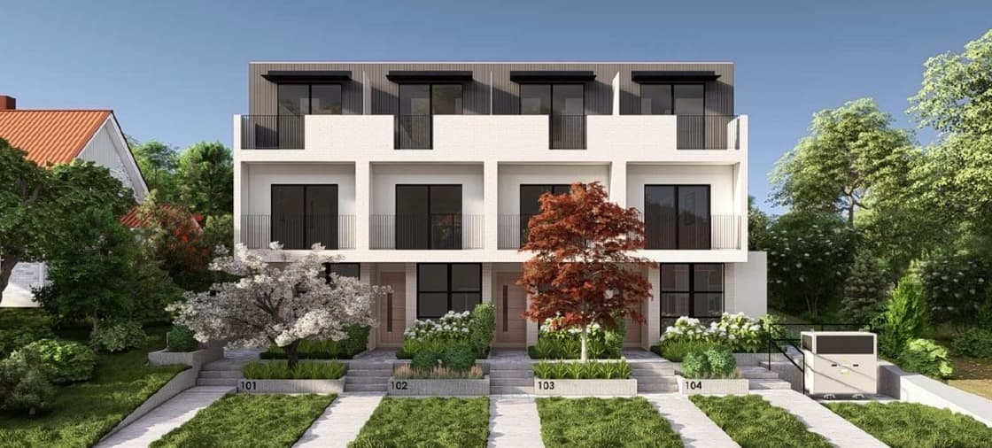 Rendering of Maillardville Quad, four townhomes in Coquitlam